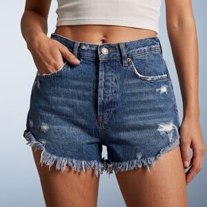 Free People We the Free High Waist Distressed Frayed Denim Cutoff Shorts Size 25